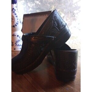 Dansko Shoes Paisley Pattern Clogs Black Size EUR 38 US 7.5 Nursing Professional